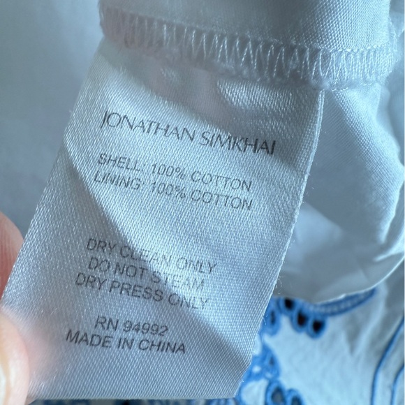 Jonathan Simkhai white & sky blue eyelet midi dress S/M Please read about size - Picture 13 of 16
